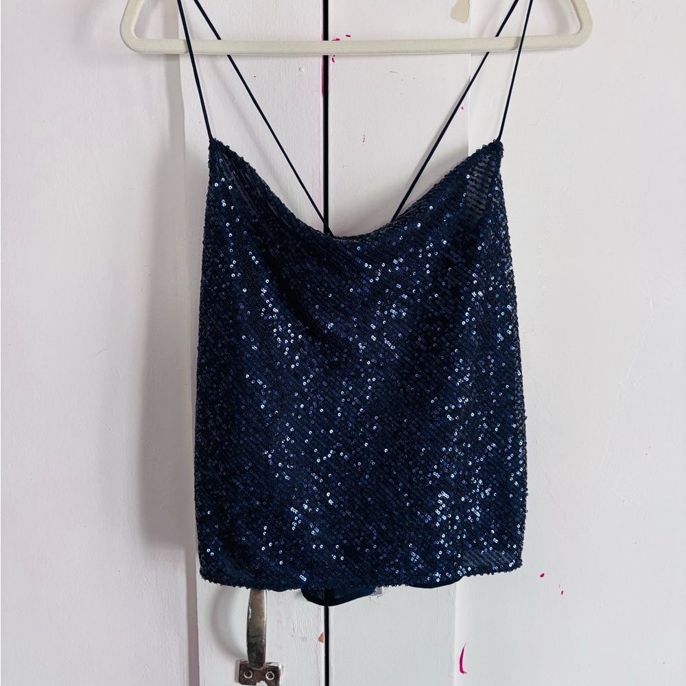 Chelsea28 Navy Sequin Cami Top